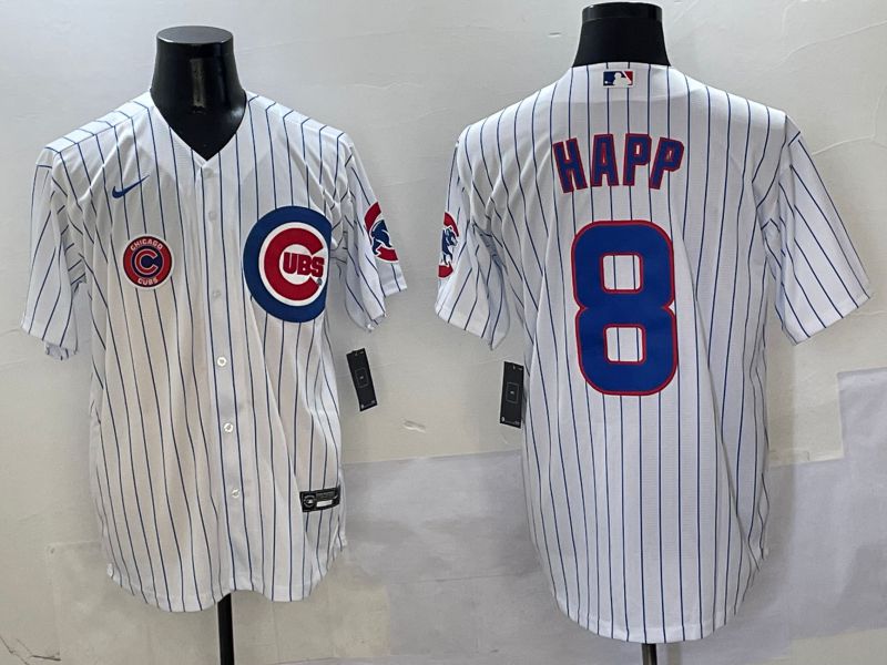 Men Chicago Cubs #8 Happ White Stripe Game Nike 2025 MLB Jersey style 7->chicago cubs->MLB Jersey